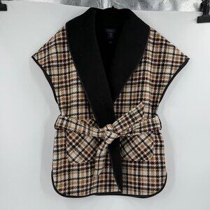 Rachel Roy biscotti and black plaid houndstooth belted wrap vest, S